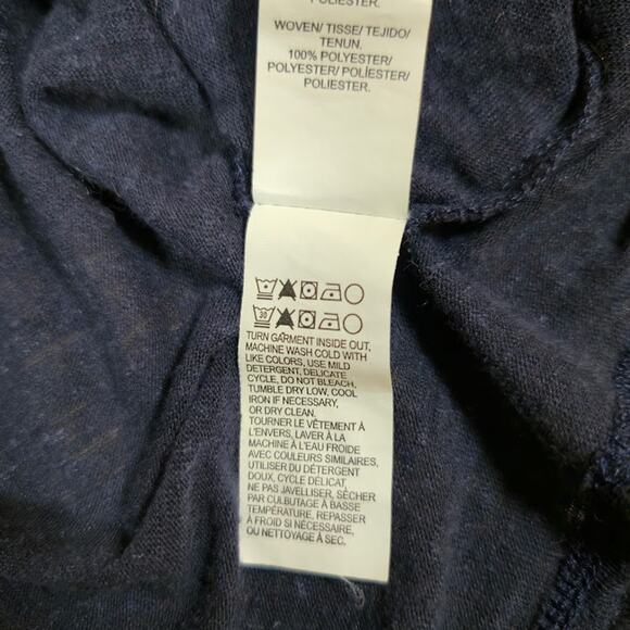 Lucky Brand Embroidered Linen Top Size Large Navy Blue Lace Bohemian - Picture 9 of 9